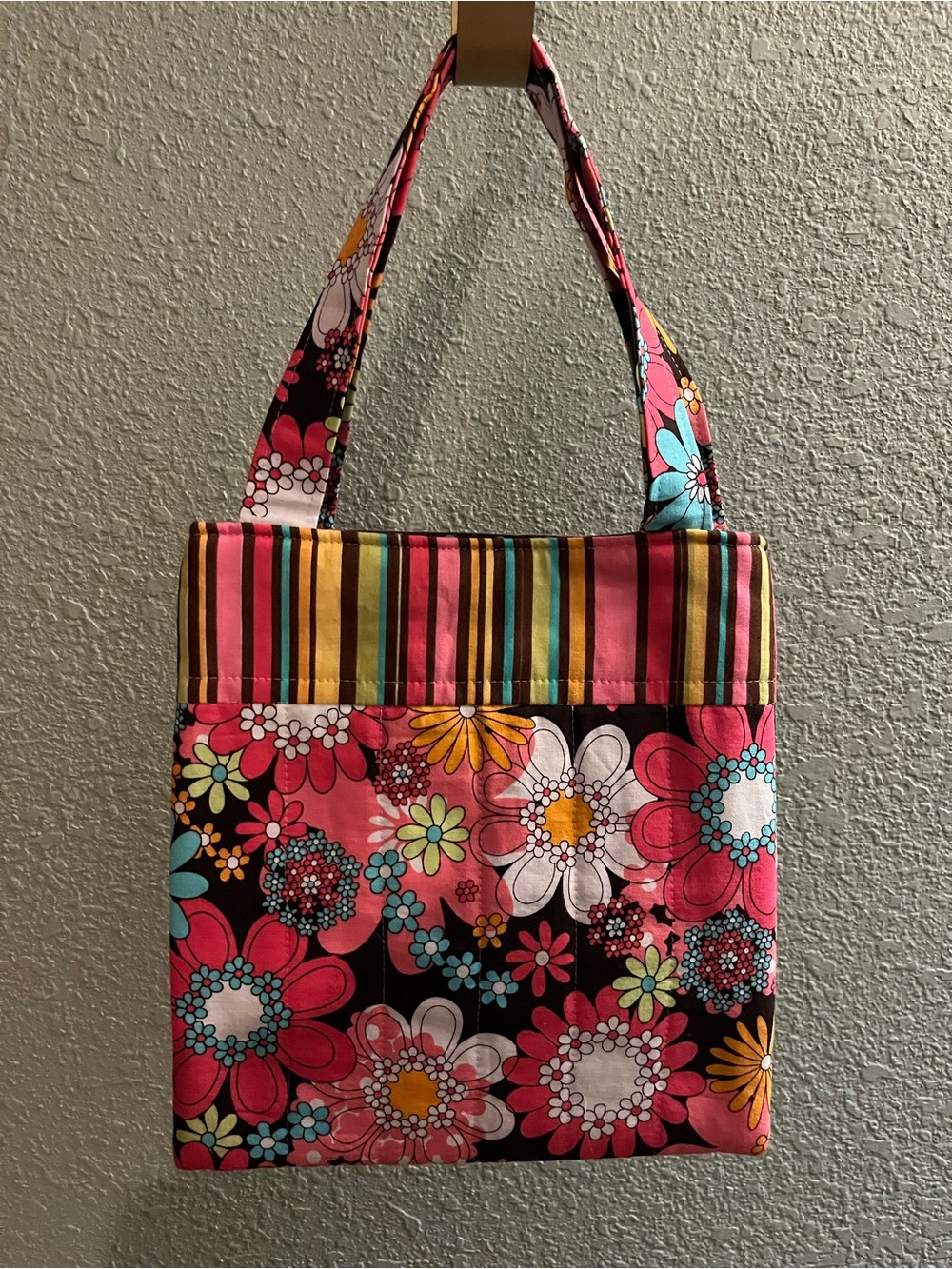 Kids Floral Pink Stripe Shoulder Tote Bag